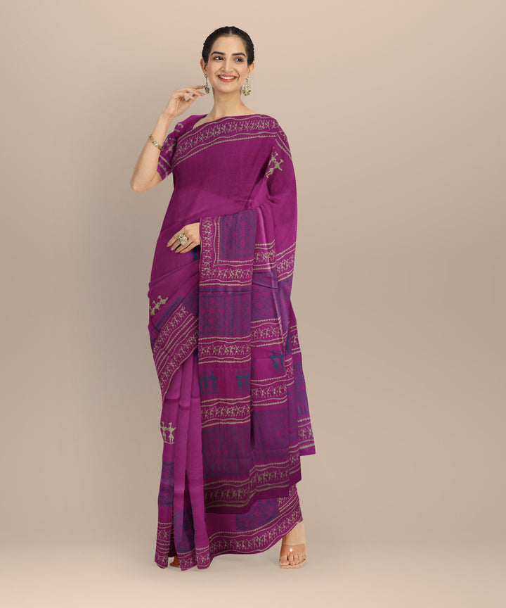 Pink deep pink handloom sambalpuri silk saree