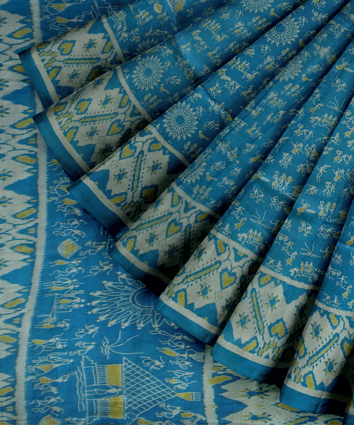 Sky blue off white silk handloom sambalpuri saree