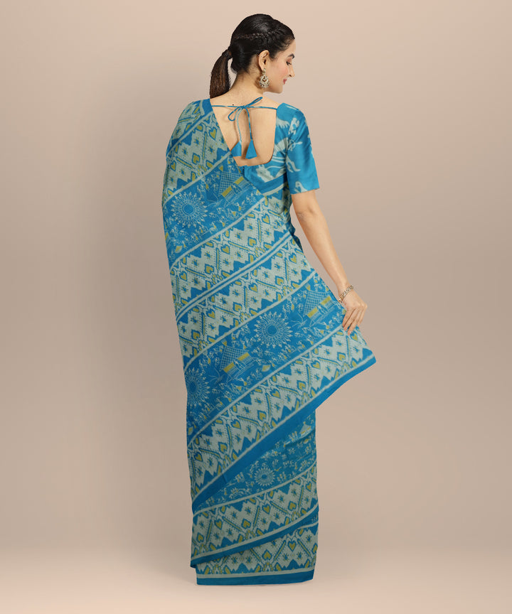 Sky blue off white silk handloom sambalpuri saree