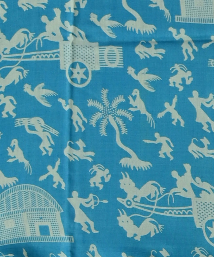 Sky blue off white silk handloom sambalpuri saree