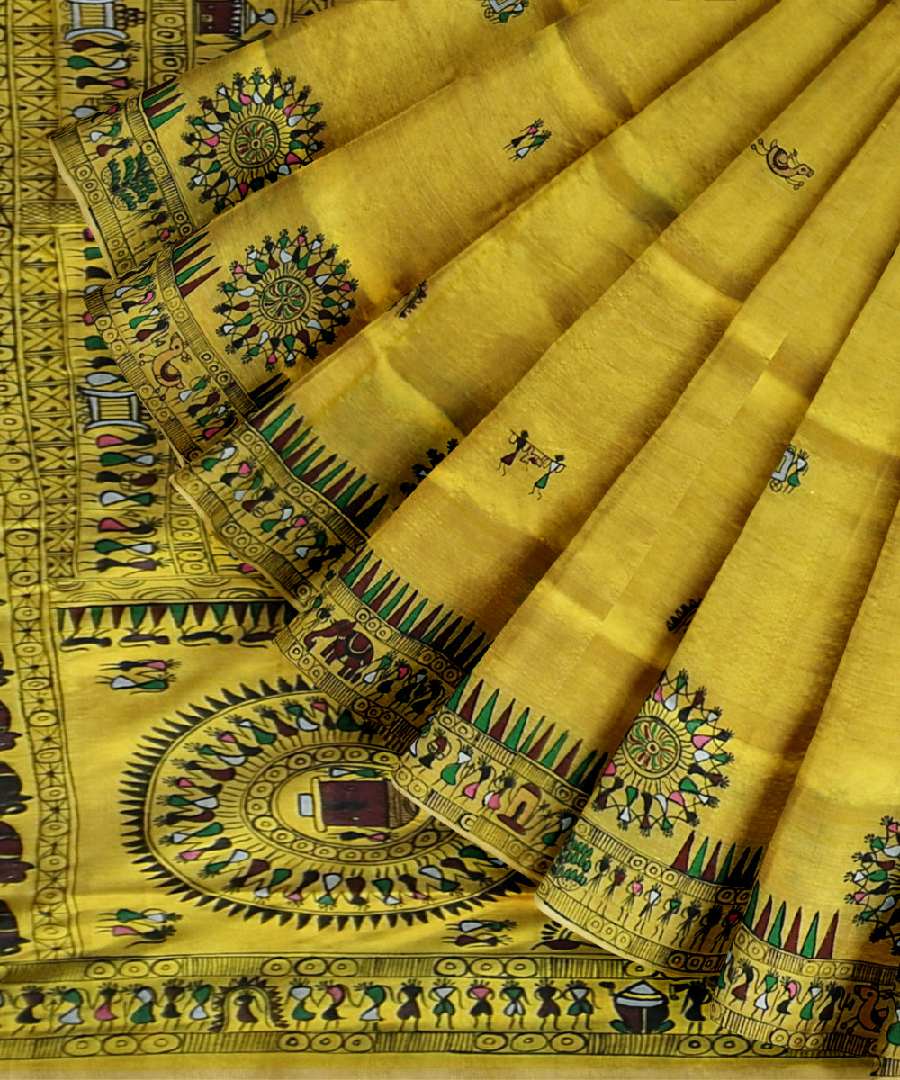 Yellow multi colour silk handloom sambalpuri saree