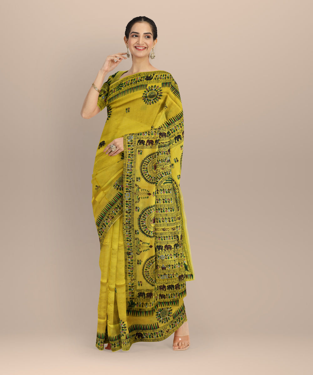 Yellow multi colour silk handloom sambalpuri saree