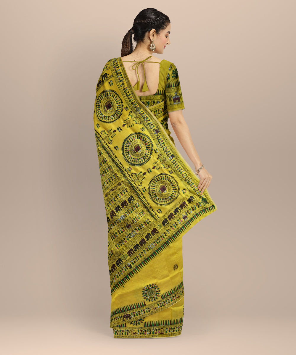Yellow multi colour silk handloom sambalpuri saree