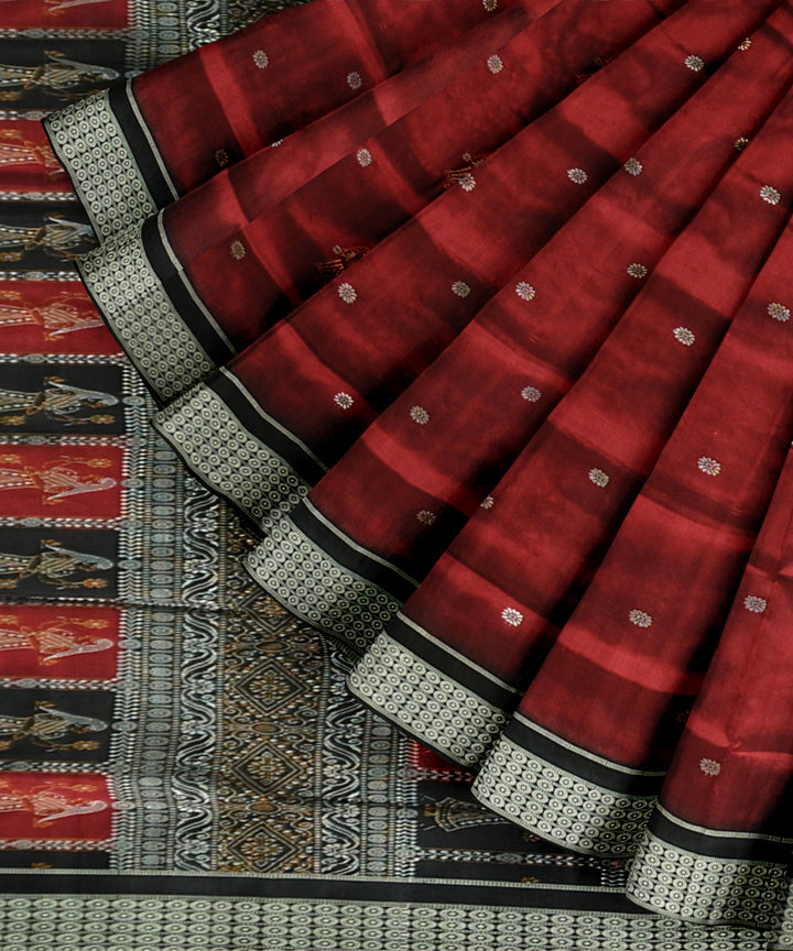Maroon black silk handloom bomkai saree