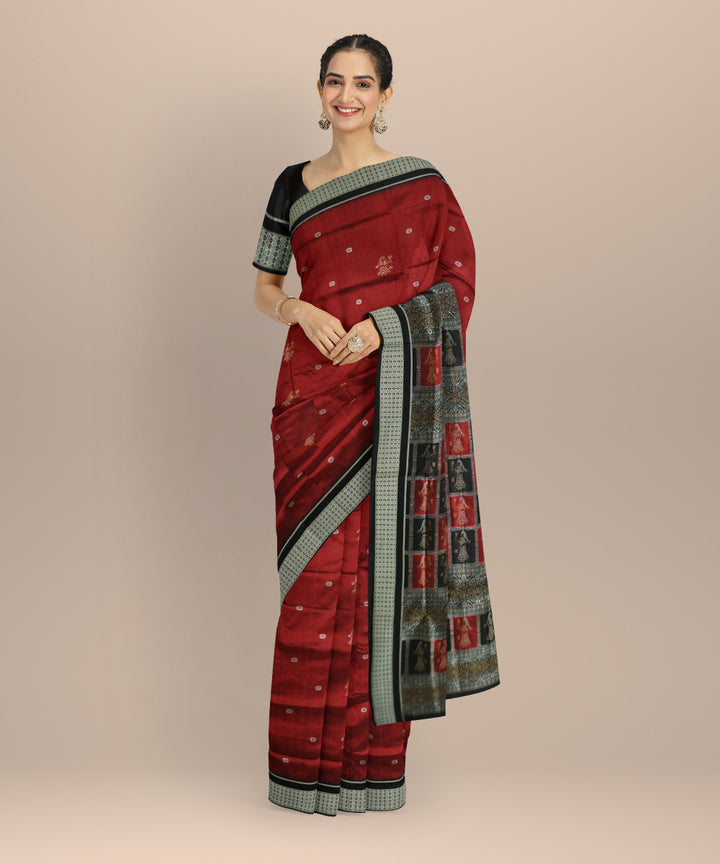 Maroon black silk handloom bomkai saree