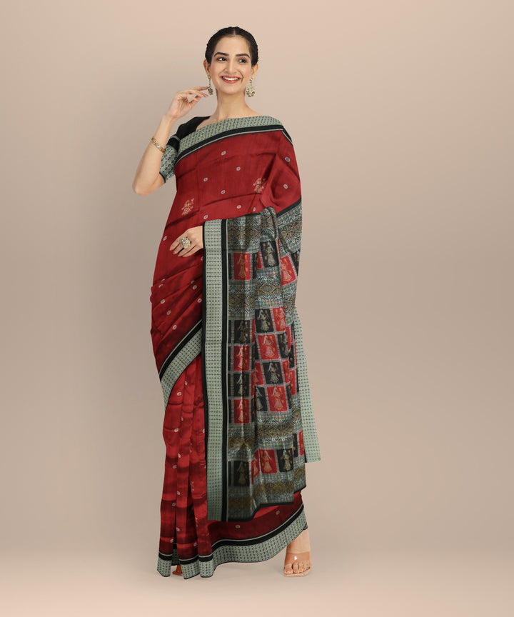 Maroon black silk handloom bomkai saree