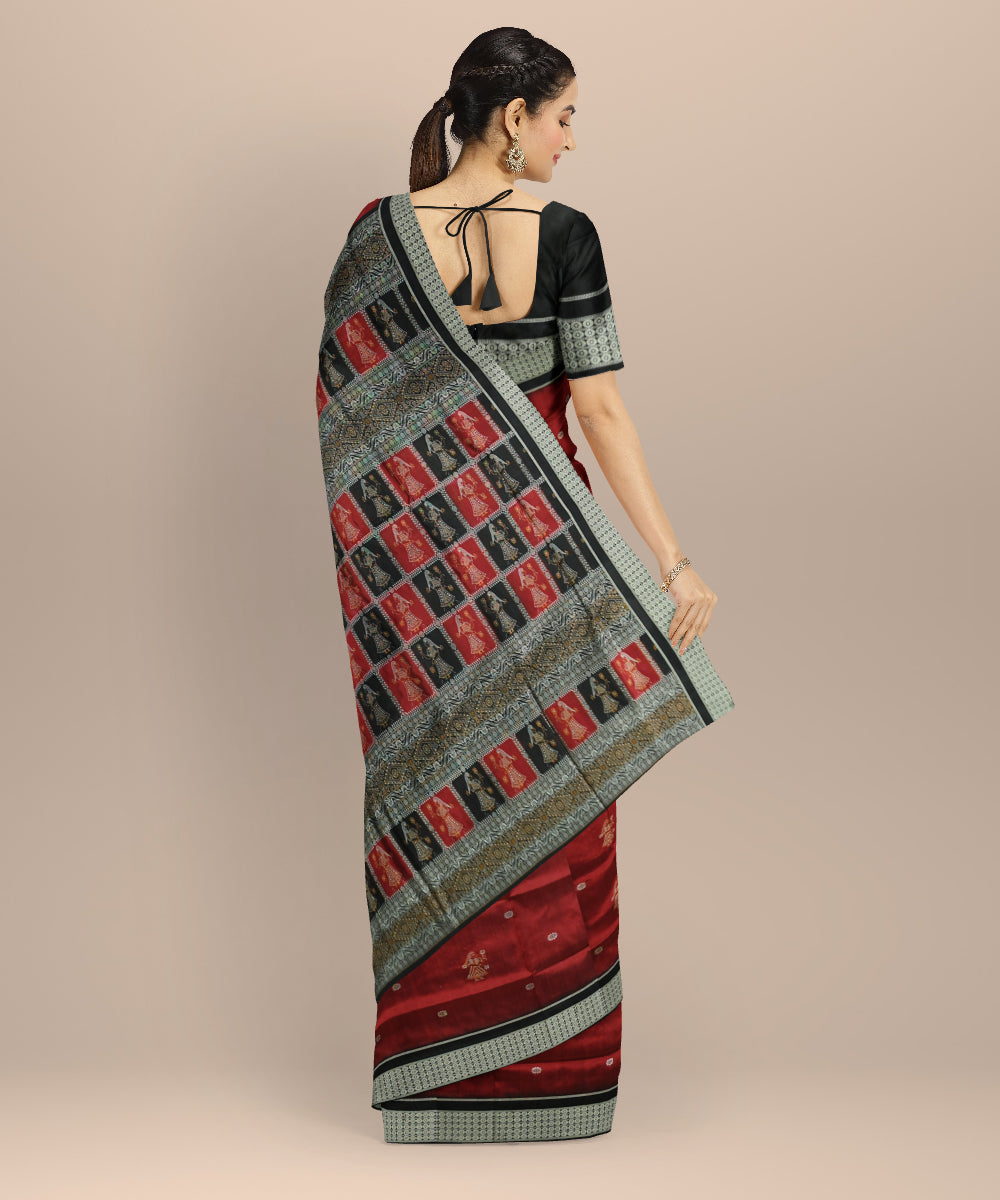 Maroon black silk handloom bomkai saree