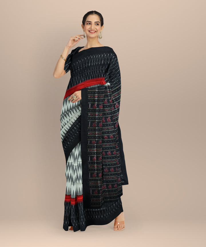 White black silk handloom sambalpuri saree