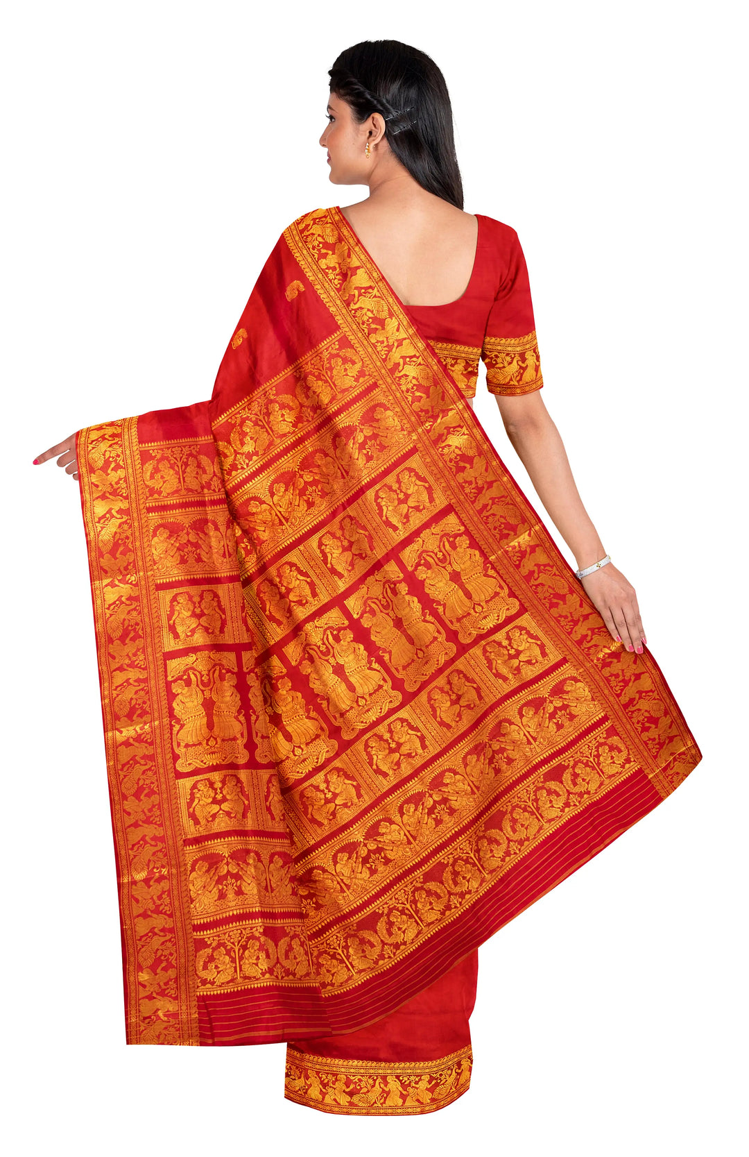 Red handwoven baluchari silk saree