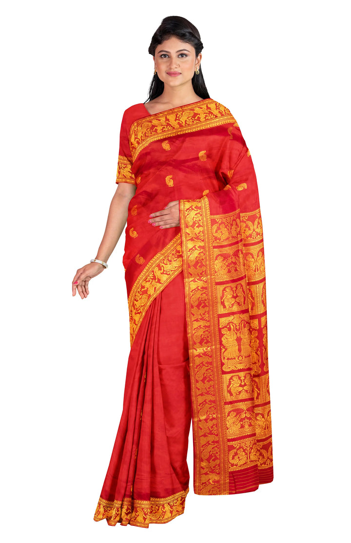 Red handwoven baluchari silk saree