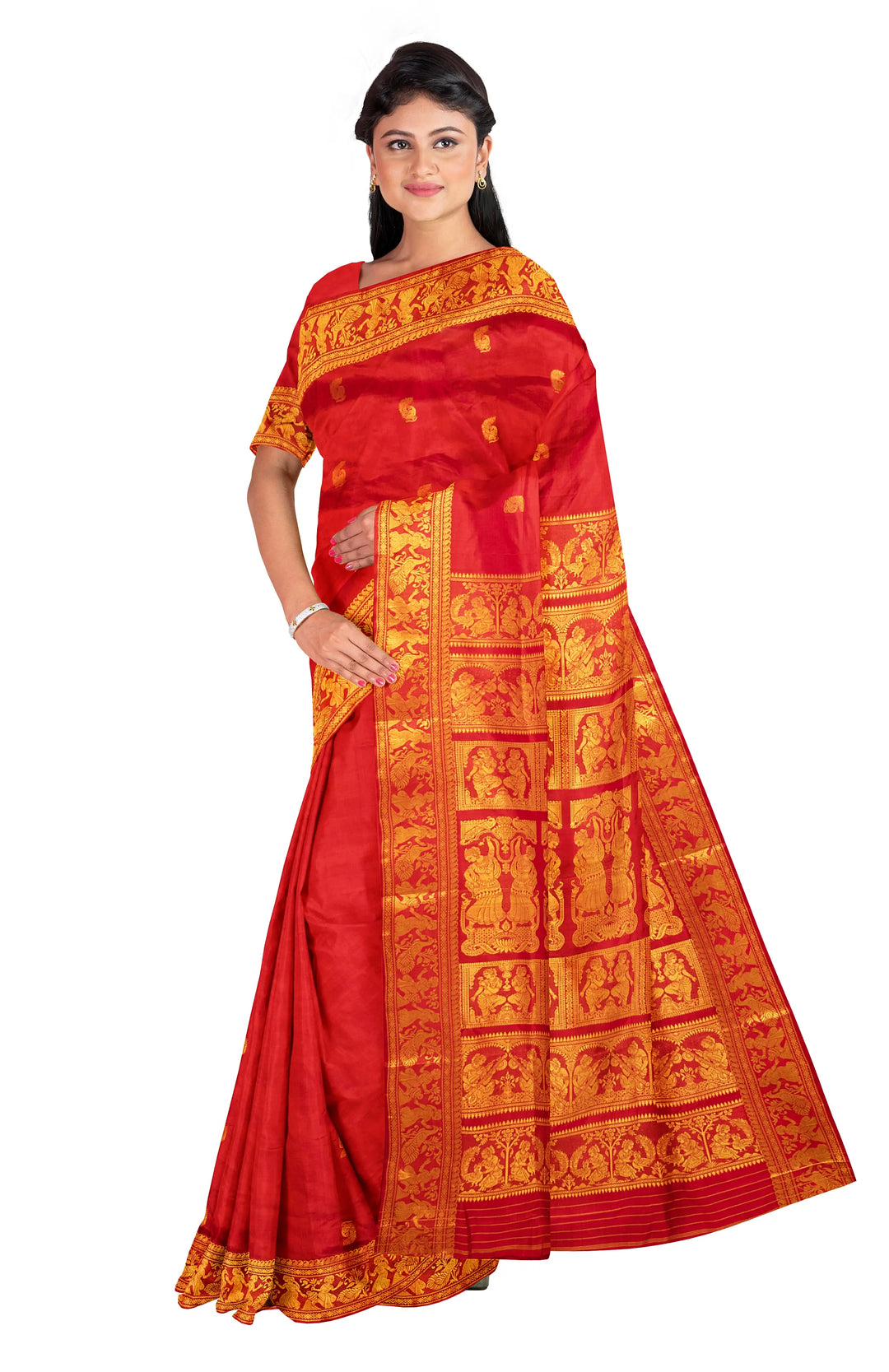Red handwoven baluchari silk saree