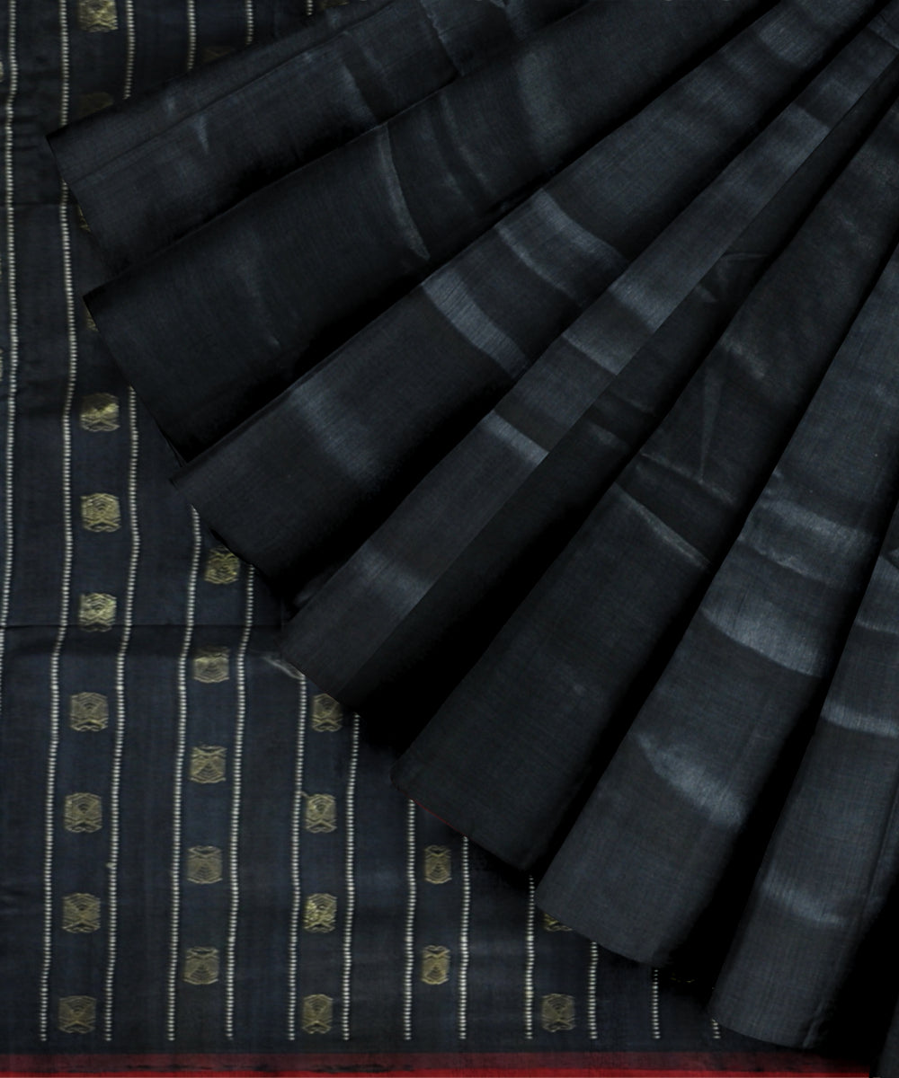 Black maroon silk handloom tussar saree