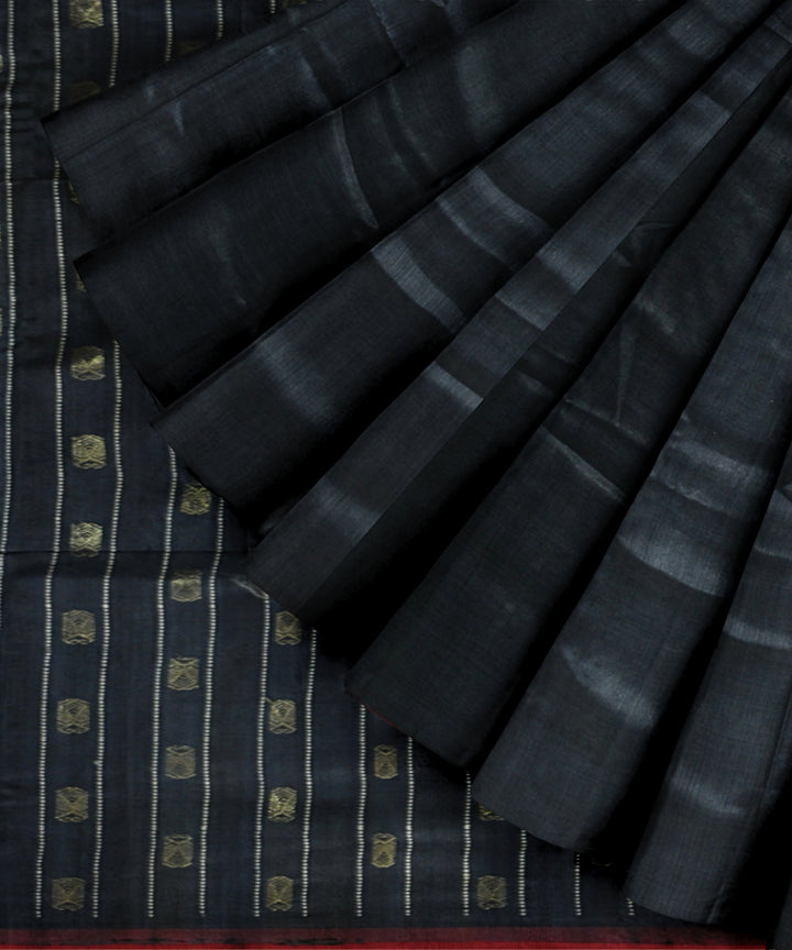 Black maroon silk handloom tussar saree