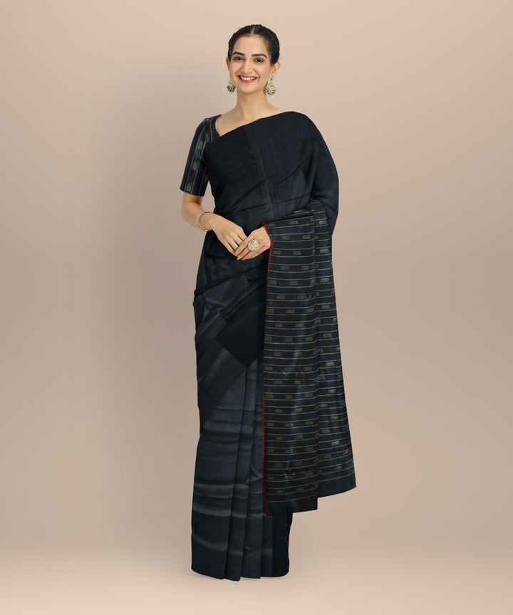 Black maroon silk handloom tussar saree