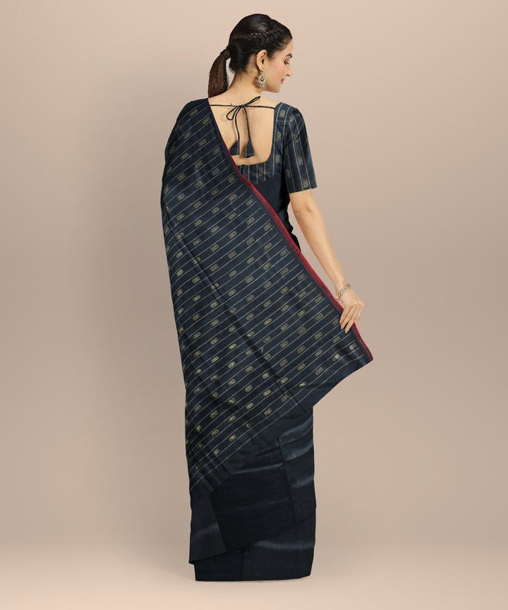 Black maroon silk handloom tussar saree