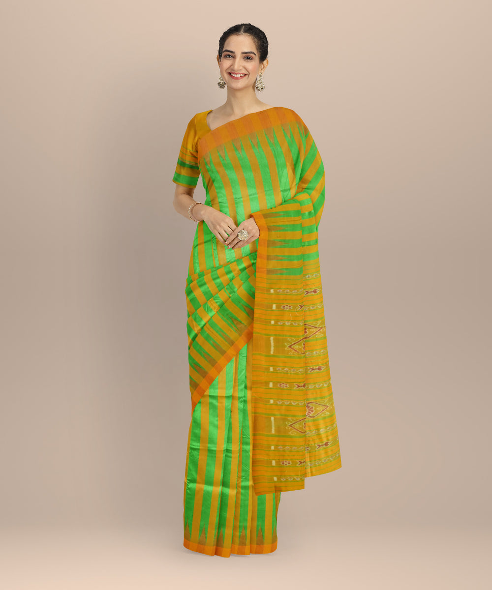 Multicolor orange Tussar Silk handloom saree
