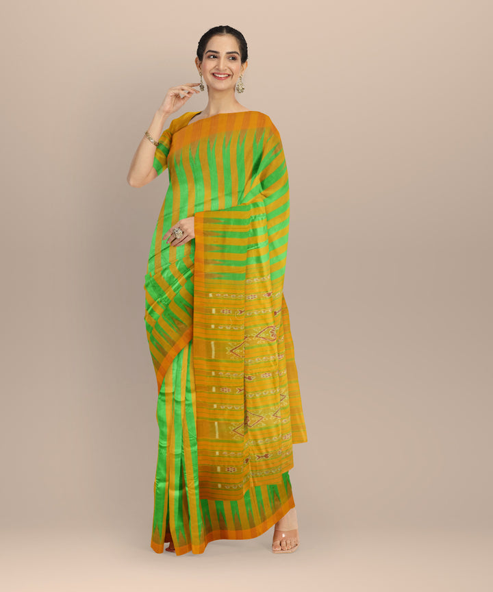 Multicolor orange Tussar Silk handloom saree