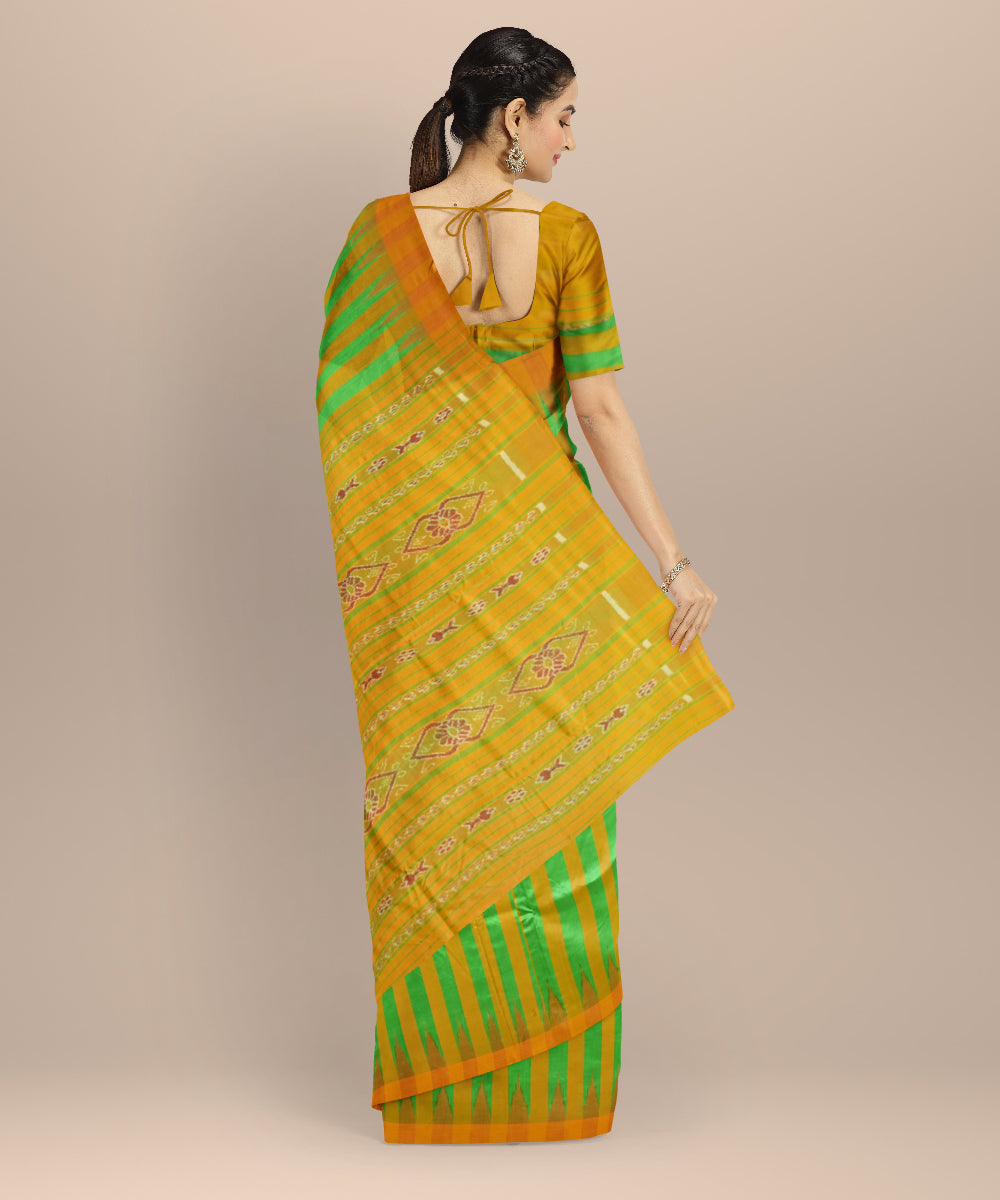 Multicolor orange Tussar Silk handloom saree