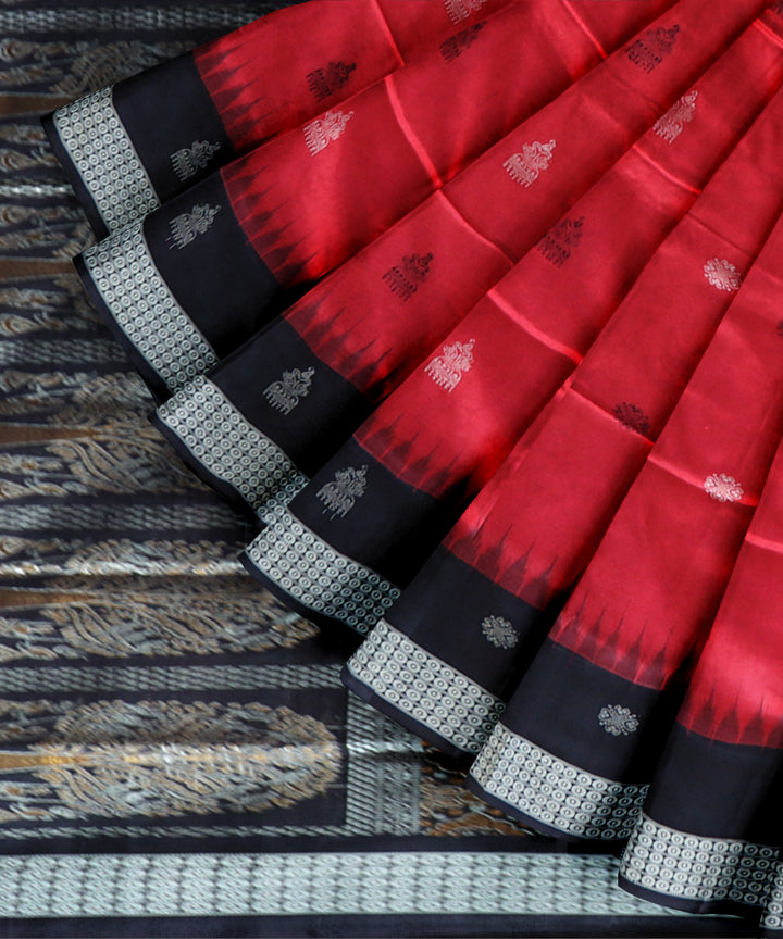 Red black silk handloom bomkai saree