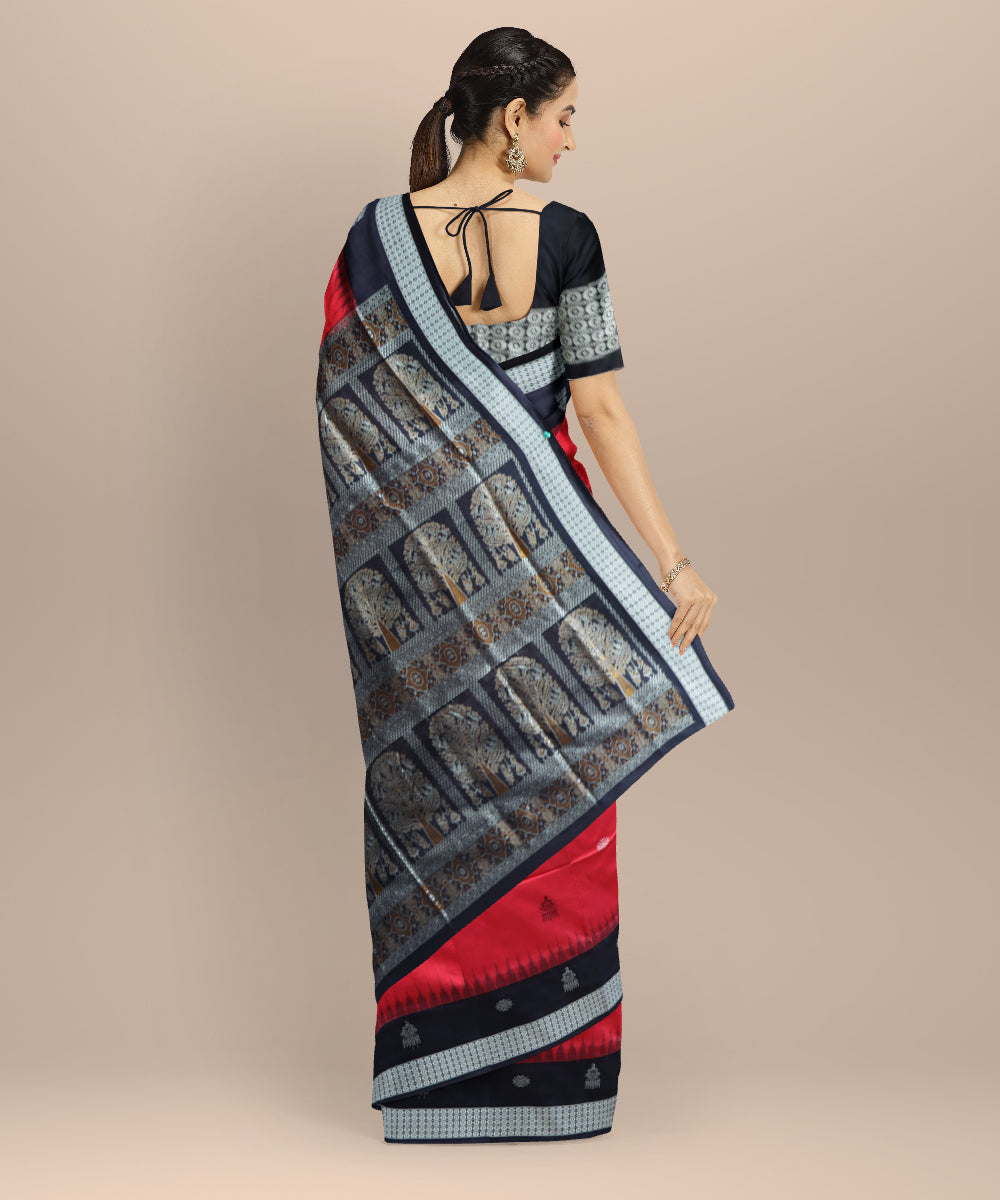 Red black silk handloom bomkai saree