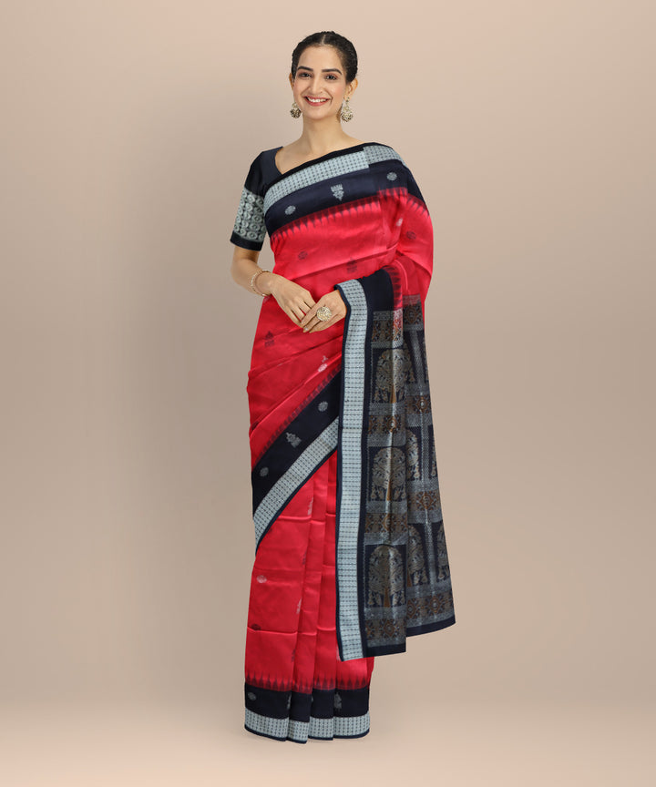Red black silk handloom bomkai saree