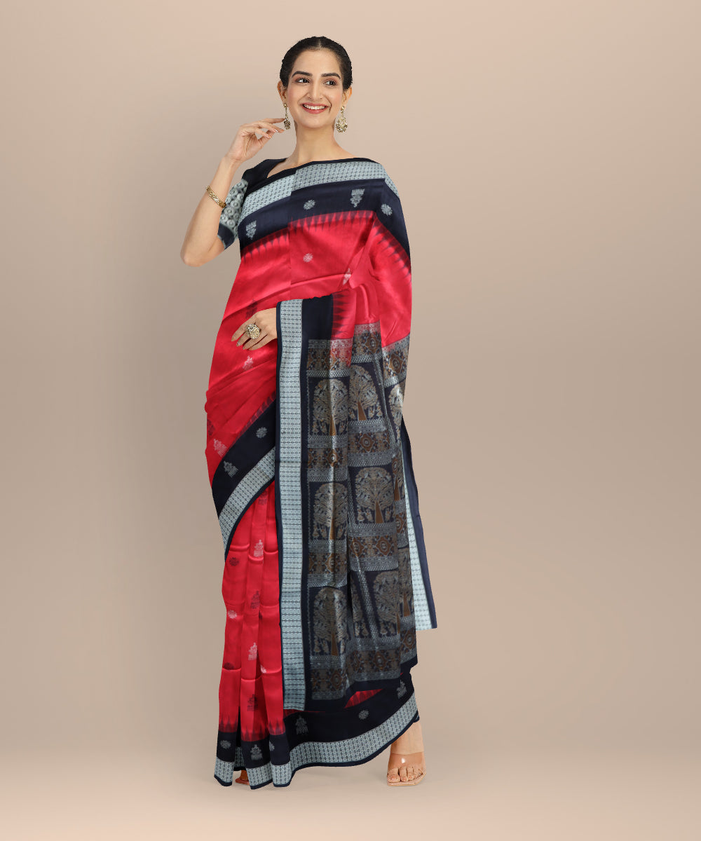 Red black silk handloom bomkai saree