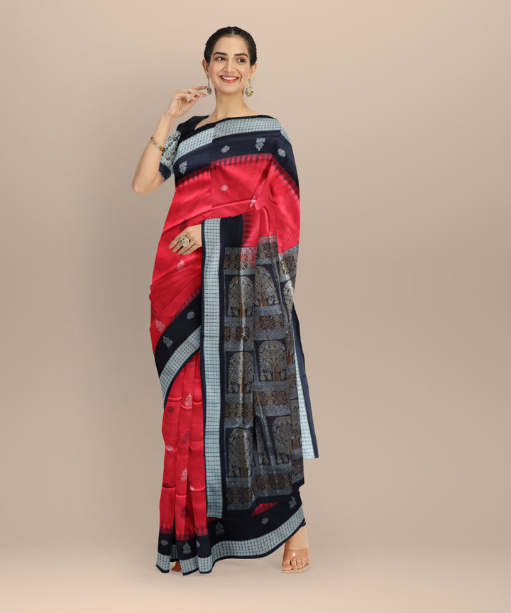Red black silk handloom bomkai saree