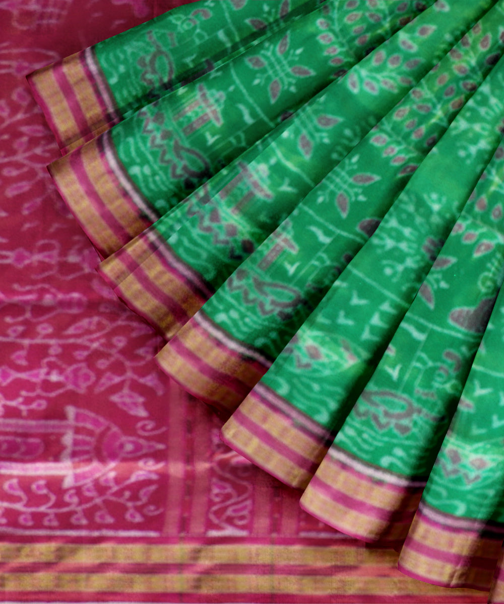 Dark Pastel Green & Bright Pink Tissue Silk Sambalpuri Handloom Saree