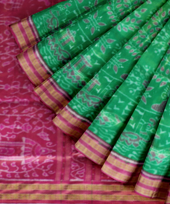 Dark Pastel Green & Bright Pink Tissue Silk Sambalpuri Handloom Saree