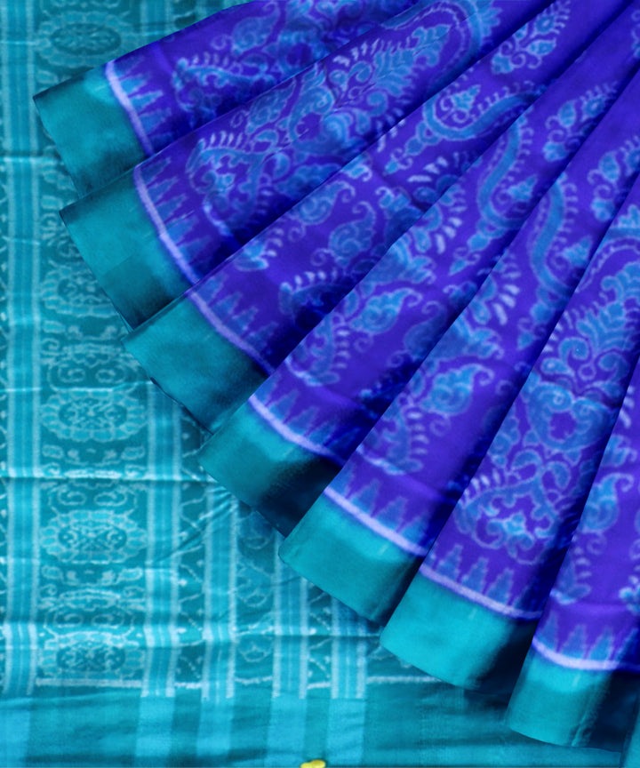Navy Blue Bright Turquoise Silk Handloom Sambalpuri Saree