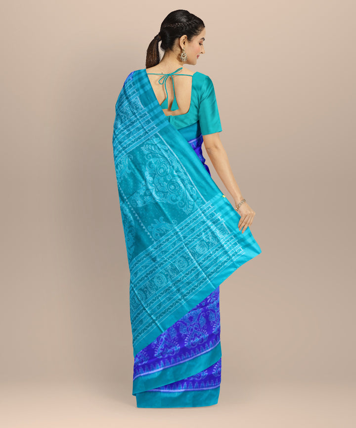 Navy Blue Bright Turquoise Silk Handloom Sambalpuri Saree