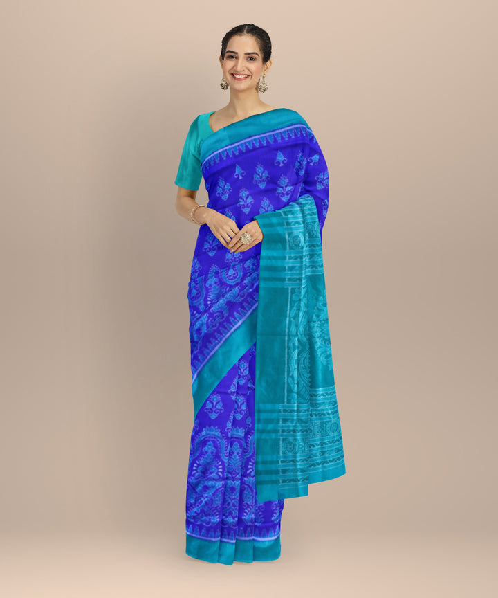 Navy Blue Bright Turquoise Silk Handloom Sambalpuri Saree