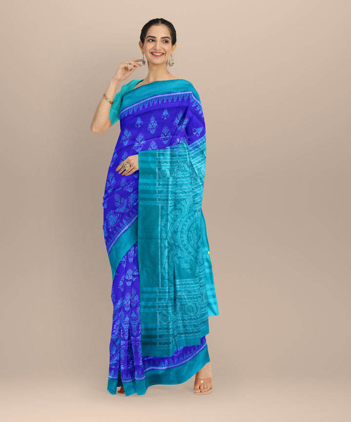 Navy Blue Bright Turquoise Silk Handloom Sambalpuri Saree