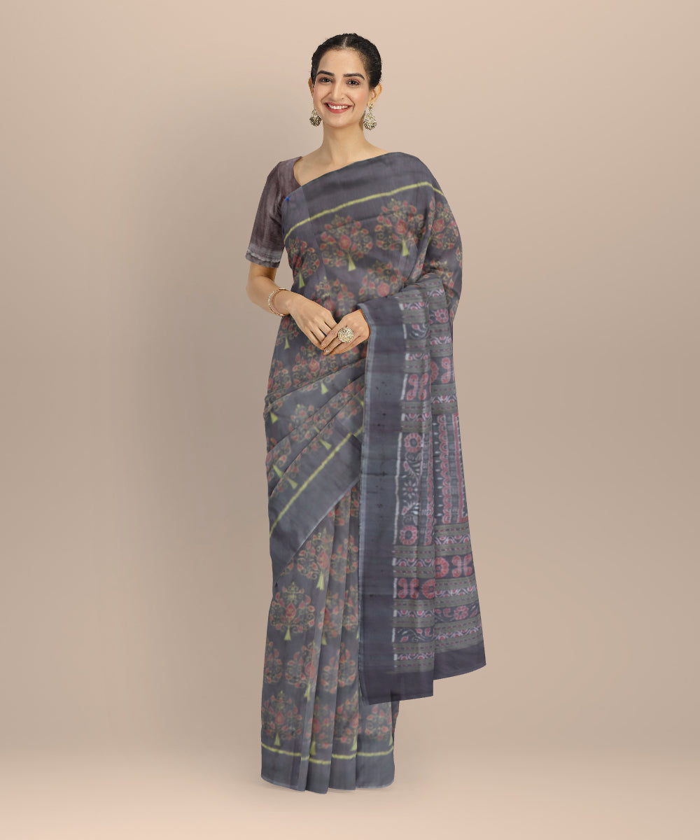Grey copper rose silk handloom sambalpuri saree