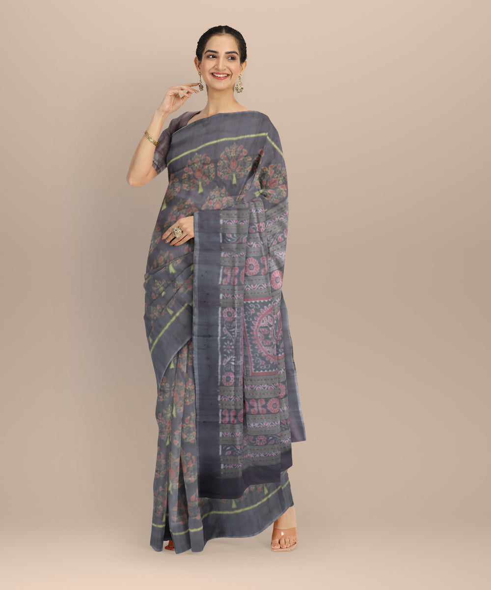 Grey copper rose silk handloom sambalpuri saree