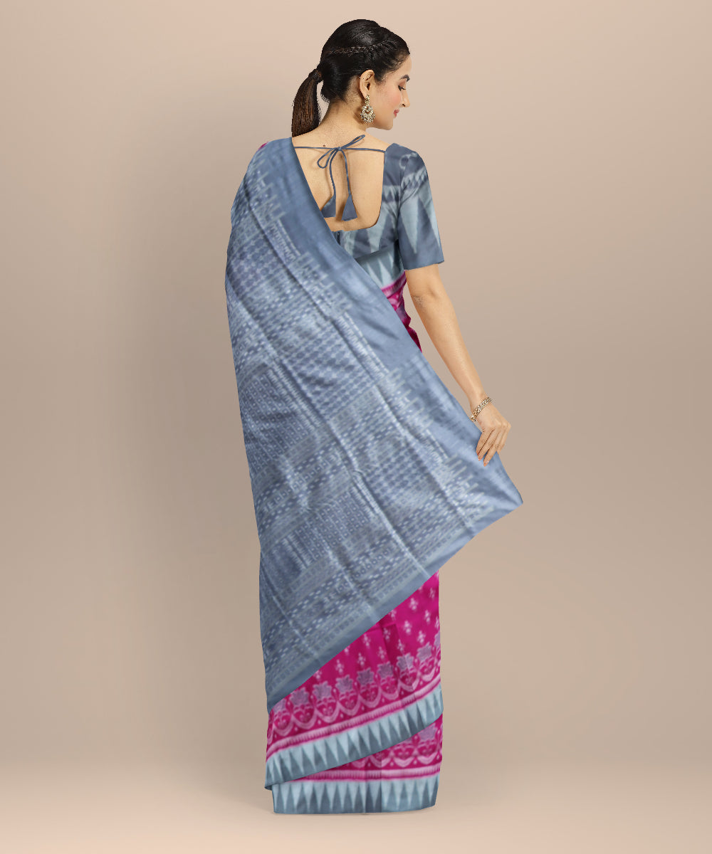 Pink gray silk handloom sambalpuri saree