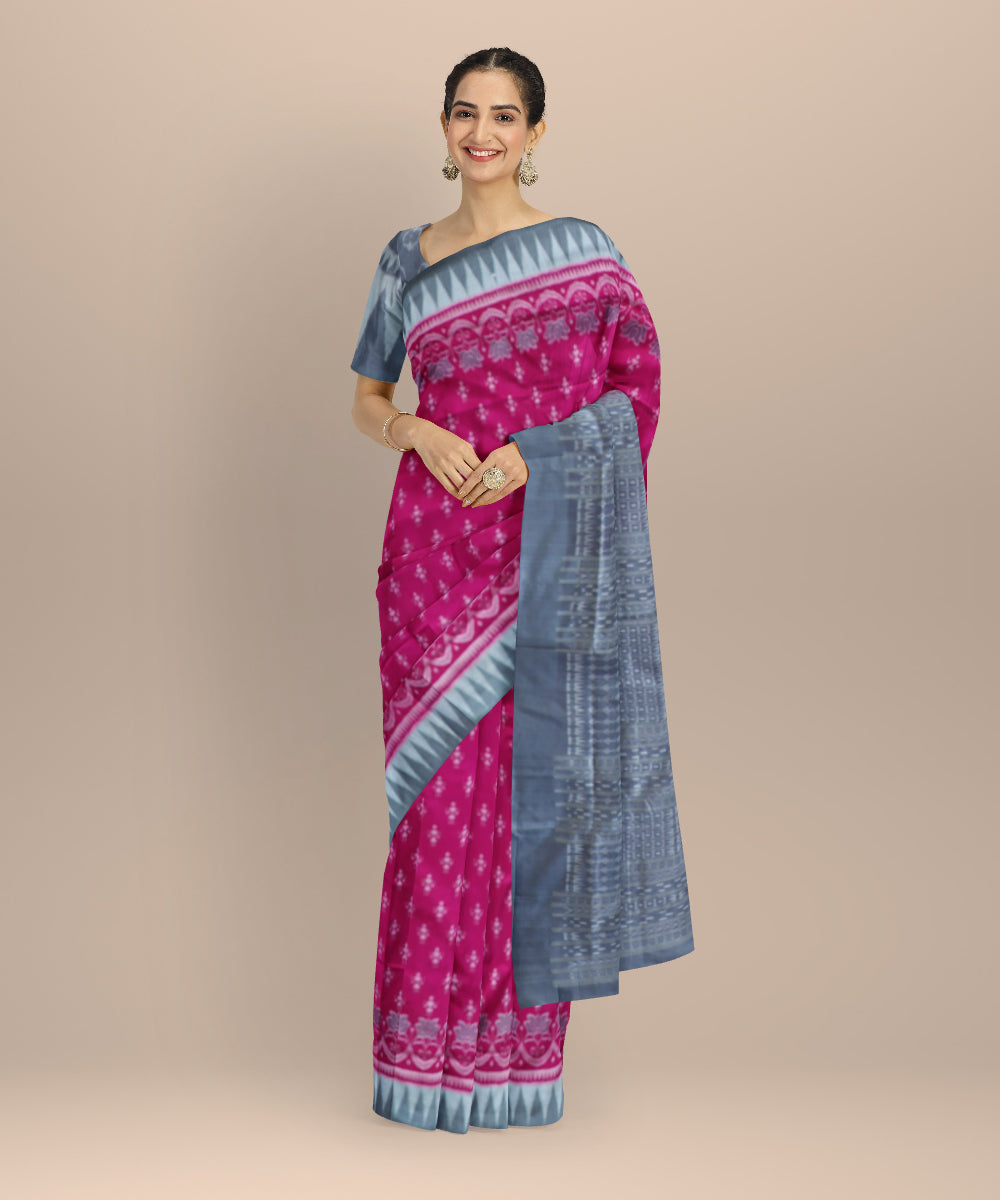Pink gray silk handloom sambalpuri saree