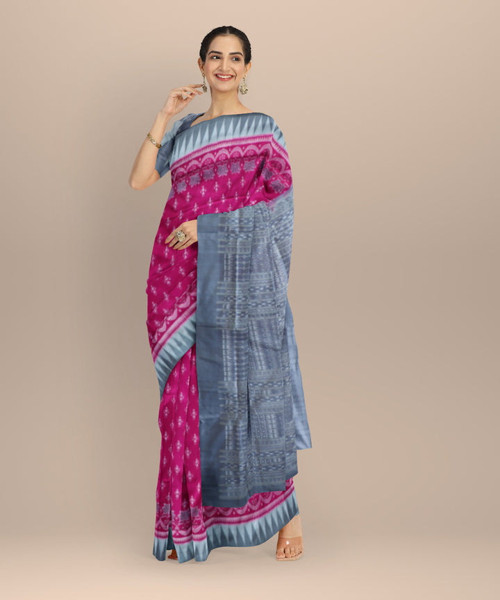 Pink gray silk handloom sambalpuri saree