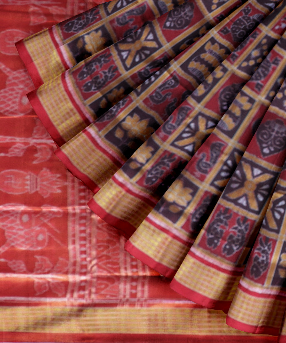 Multicolor dark red silk handloom sambalpuri saree