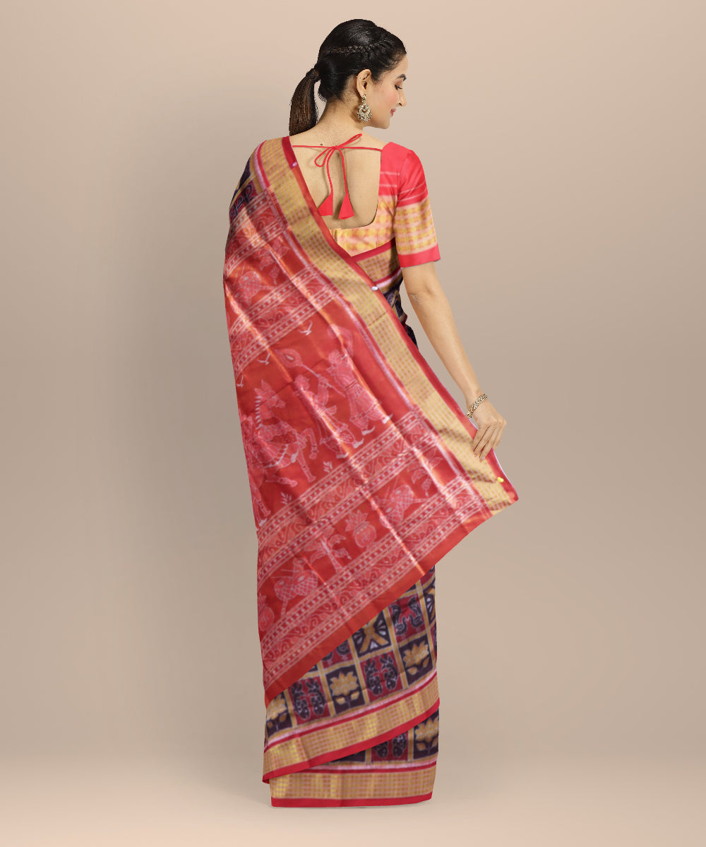Multicolor dark red silk handloom sambalpuri saree