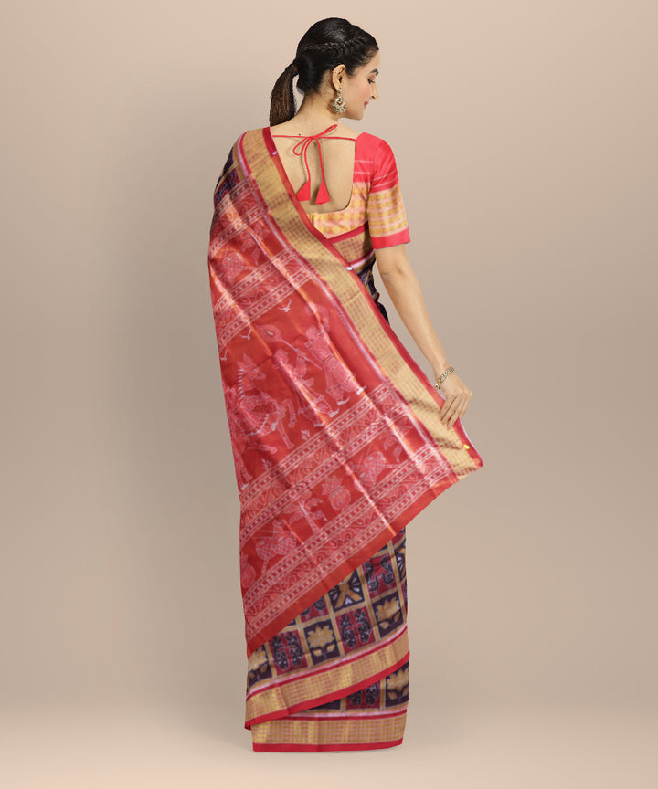 Multicolor dark red silk handloom sambalpuri saree