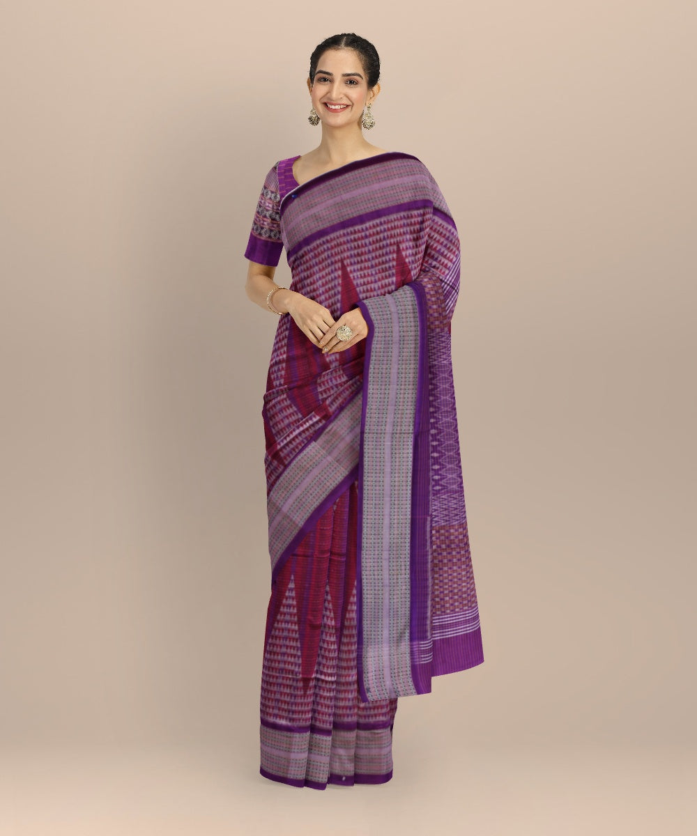 Multicolor purple cotton handloom sambalpuri saree