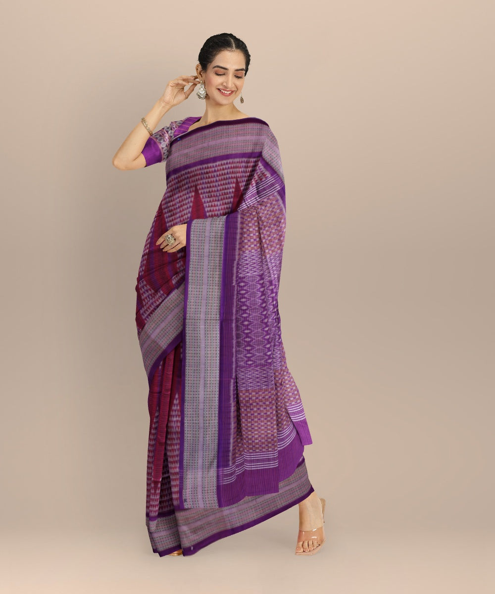 Multicolor purple cotton handloom sambalpuri saree