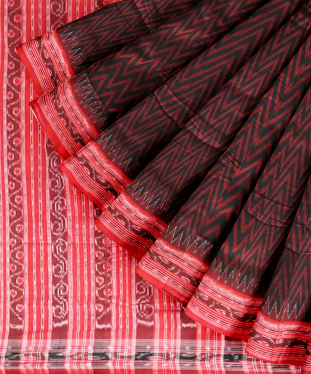 Multicolor dark red cotton handloom sambalpuri saree