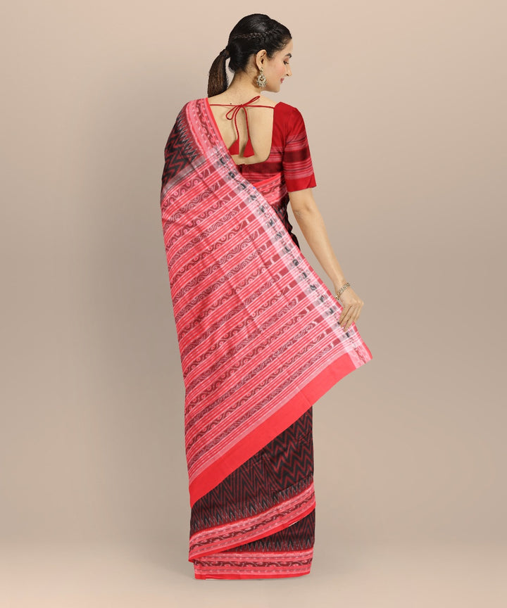 Multicolor dark red cotton handloom sambalpuri saree