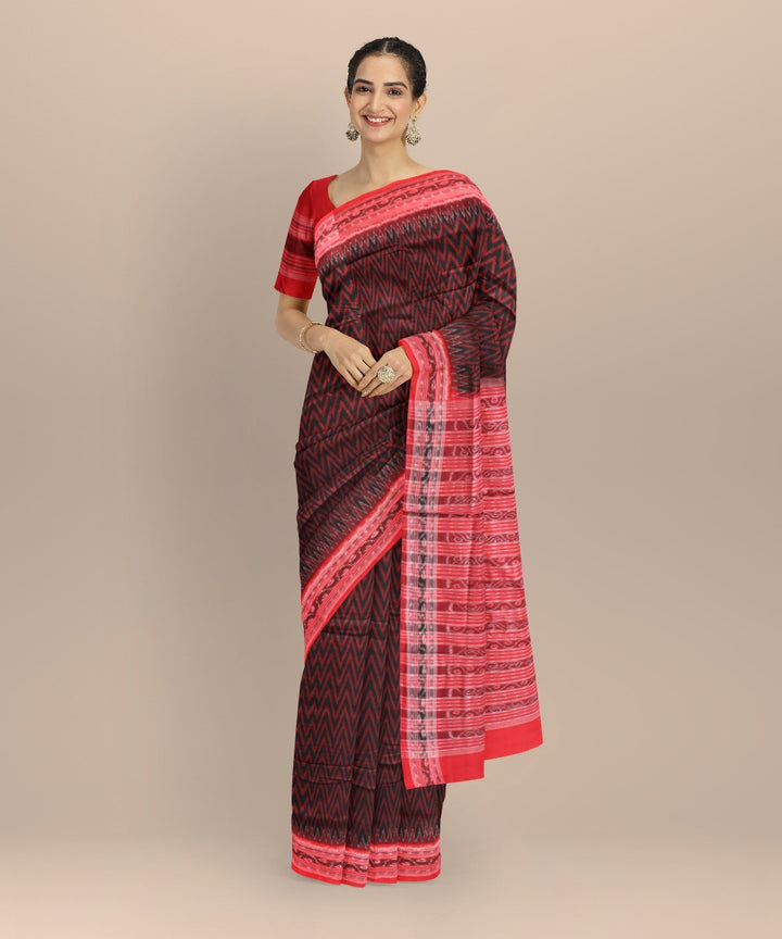 Multicolor dark red cotton handloom sambalpuri saree