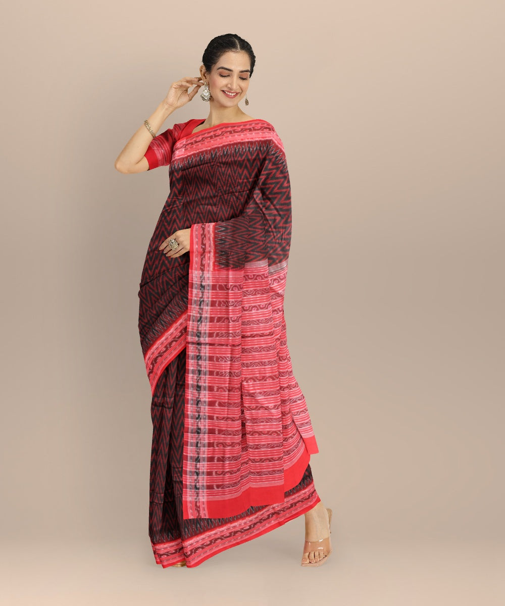 Multicolor dark red cotton handloom sambalpuri saree