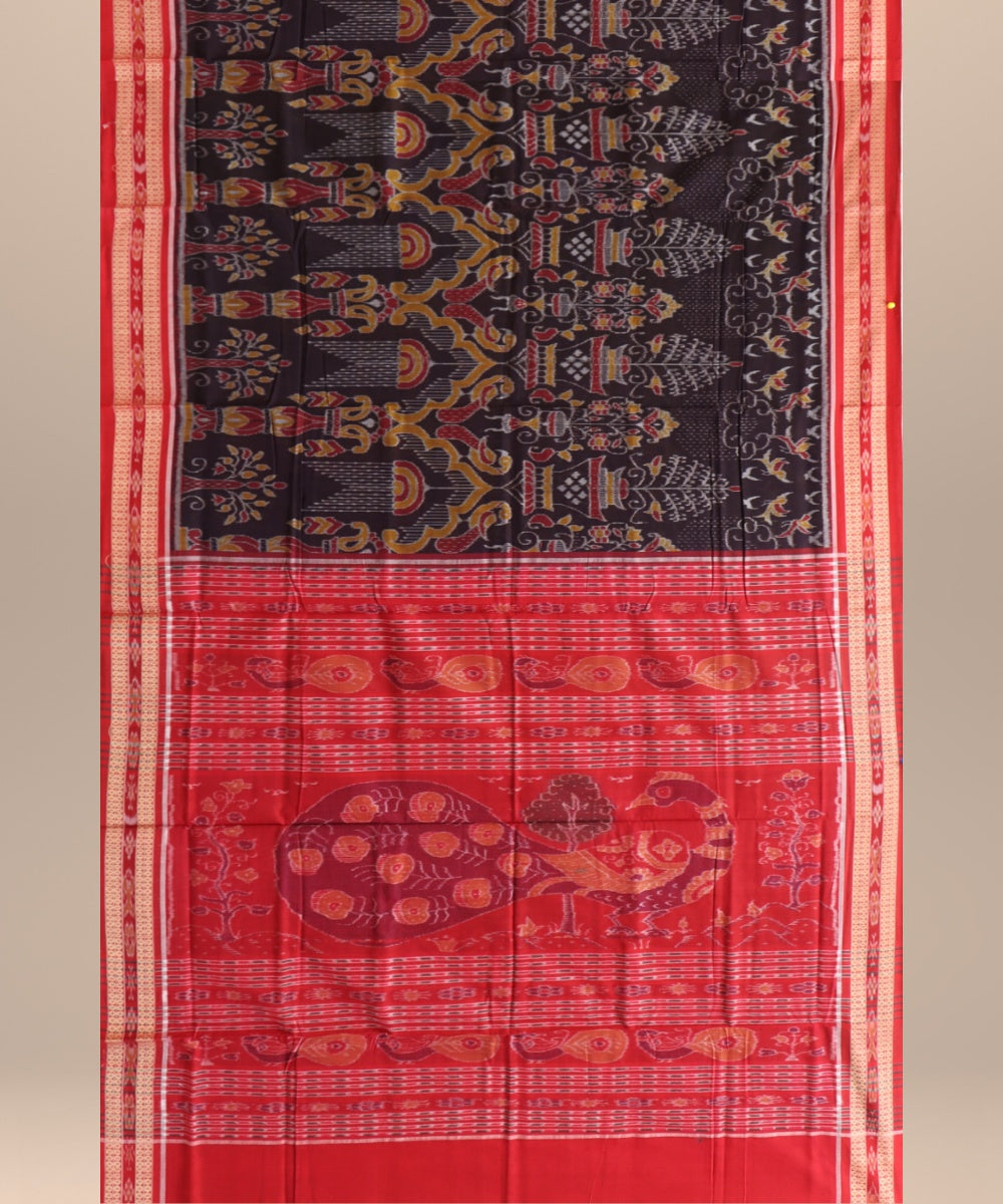Brown dark red cotton handloom sambalpuri saree