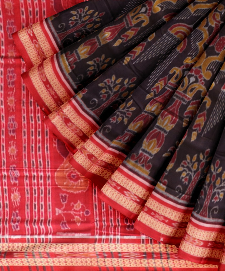Brown dark red cotton handloom sambalpuri saree