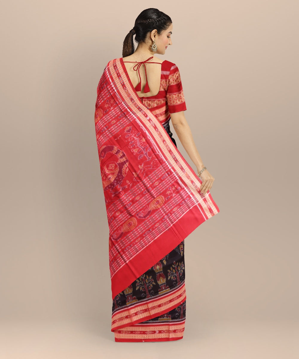 Brown dark red cotton handloom sambalpuri saree